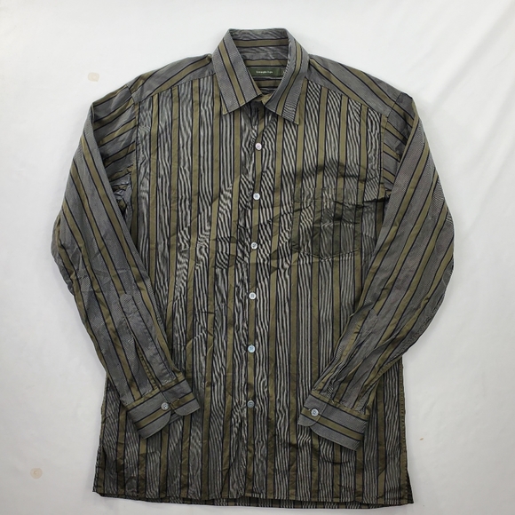 Ermenegildo Zegna Shirt Green Blue Gray Button Down Mens L Pin Stripe L/S - Picture 5 of 10